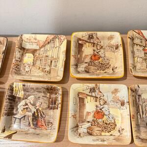 VTG 1950 New Hall Hanley Staffordshire Dickens Ware Square Sauce Dishes Set of 9